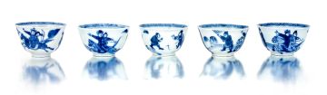 Five Chinese blue and white tea bowls, Qing Dynasty, Kangxi (1662-1722)