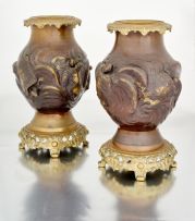 Pair of Japanese bronze vases, late Meiji Period (1868-1912)