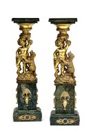 A pair of brass and marble-mounted pedestals, early 20th century