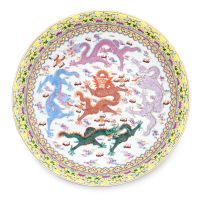 A Chinese famille-rose yellow ground charger, Qing Dynasty, early 20th century