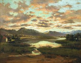 Tinus de Jongh; Lagoon at Sunset