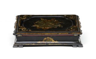 A Victorian mother-of-pearl inlaid black lacquer lap desk