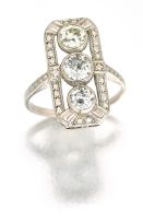 Three-stone diamond ring, early 20th century