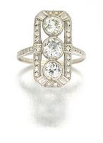 Three-stone diamond ring, early 20th century