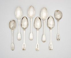 Six Cape silver Fiddle pattern table spoons, Johannes Combrink, first half 19th century