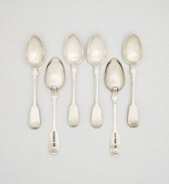 Six Cape silver Fiddle pattern teaspoons, Johannes Combrink, first half 19th century