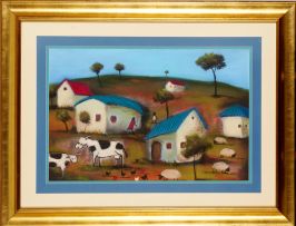 Pieter van der Westhuizen; Village with Cows, Sheep and Chickens