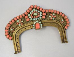 A North Indian coral and turquoise bag fitting, first half 20th century