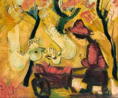 Frans Claerhout; Man Pushing a Wheelbarrow