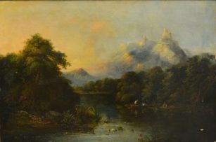 Henry John Boddington; Fishing on a Lake