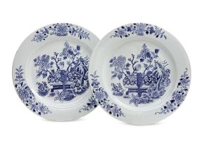 A pair of Chinese blue and white chargers, Qing Dynasty, Qianlong (1735-1796)