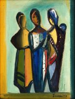 Pranas Domsaitis; Three Women, recto; Still Life with Flowers, verso