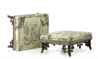 A pair of Edwardian silk-upholstered footstools