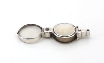 A Victorian mother-of-pearl and silver mounted retractable magnifying glass, apparantly unmarked