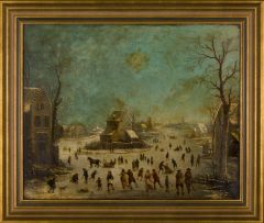 Dutch School, 19th century; Ice Skating, Winter Landscape