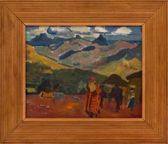 Alfred Krenz; Basotholand View with Figures and Ponies