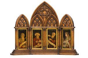 An altarpiece with four panels, German, painted in the manner of Bernhard Strighel