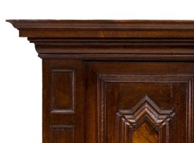 A Flemish oak and walnut inlaid cabinet-on-later stand, 18th/19th century