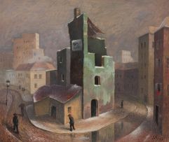 Siegfried Klapper; City Street with Figures, recto; Mountain and Tree, verso