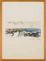 Christine von Huetz-Davisson; Boats on a Beach, Mountains Beyond