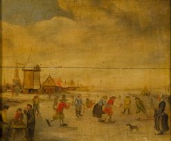 Dutch School, 20th century; An 18th century Ice Skating Scene
