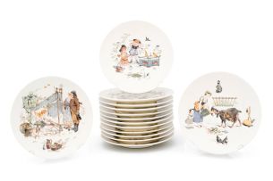 A set of fourteen French Sarreguemines earthenware plates, late 19th century