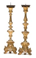 Two Italian gilt-wood pricket candlesticks, 19th century