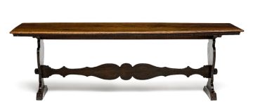 A walnut trestle refectory table, 19th century