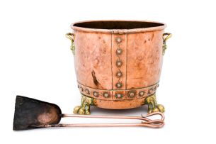 A copper and brass two-handled coal scuttle, 19th century