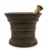 A bronze mortar and pestle, 18th century