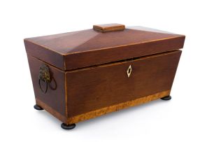 A George III mahogany and satinwood tea caddy, late 18th century