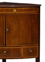 A George III style mahogany and inlaid corner cupboard