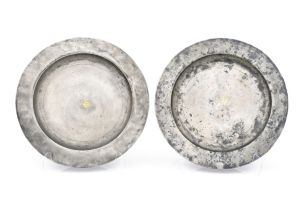 A pair of pewter chargers, maker's initials TB, 18th century