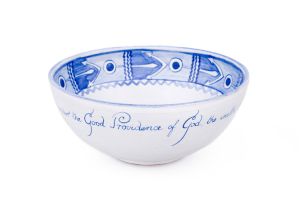 A blue and white Linn Ware bowl, designed by Thelma van Schalkwyk, 1951