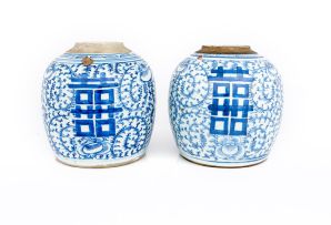 Two Chinese blue and white jars, Qing Dynasty, 19th century