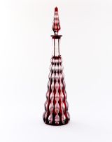 A ruby-flashed and clear glass decanter and stopper