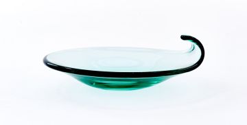 A Holmgaard green-glass leaf-shaped dish, Per Lutken, 1954