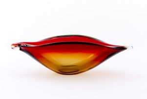 A red, green and clear glass bowl, 1960s