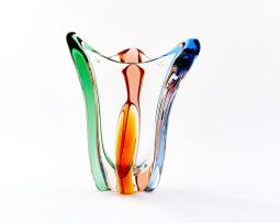 A green, blue, amber, red and clear glass vase, possibly Czechoslovakian, modern