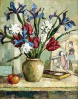 Gregoire Boonzaier; Still Life with Irises and Tulips