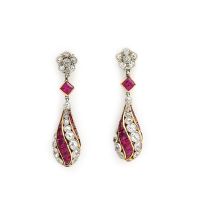 Pair of Edwardian ruby and diamond pendant earrings