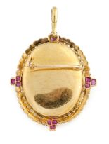Ruby, seed pearl and miniature portrait locket pendant/brooch, 19th century