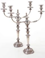A pair of plated three-light candlebra