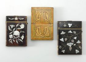 Two Victorian tortoiseshell and mother-of-pearl inlaid card cases, 19th century