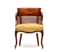 A Dutch mahogany, marquetry and caned armchair, 19th century