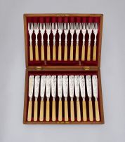A cased set of twenty four silver-plated fish knives and forks, M&SS, late 19th century