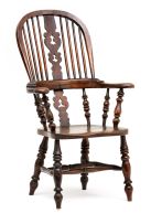 A Victorian yew, ash and elm Windsor armchair