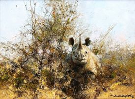 David Shepherd; Rhino Emerging from the Bush