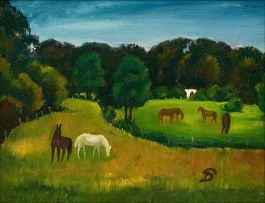 Pranas Domsaitis; Horses in a Field