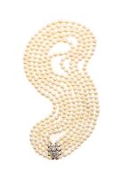 Five-strand pearl and diamond necklace